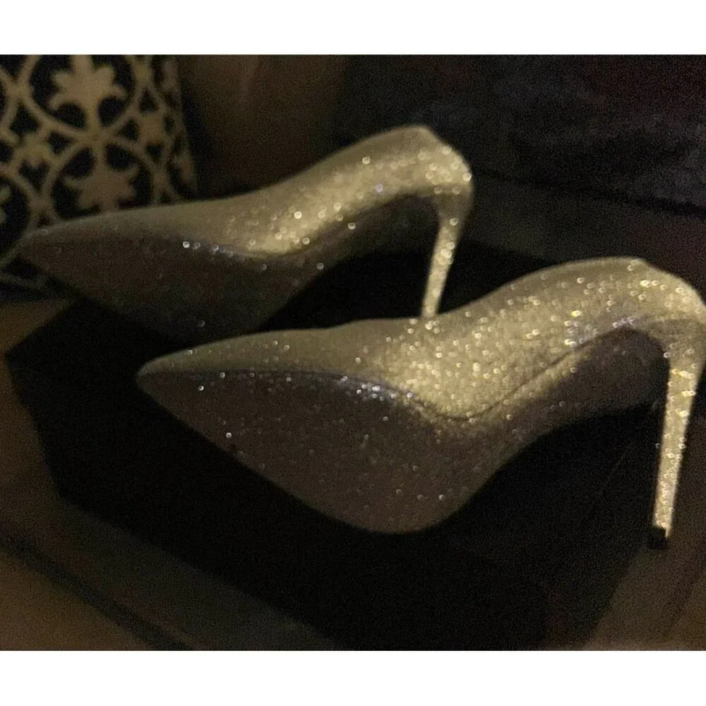 NIB $880 Philipp Plein 120mm Glitter Decollete Pumps Silver Size 9